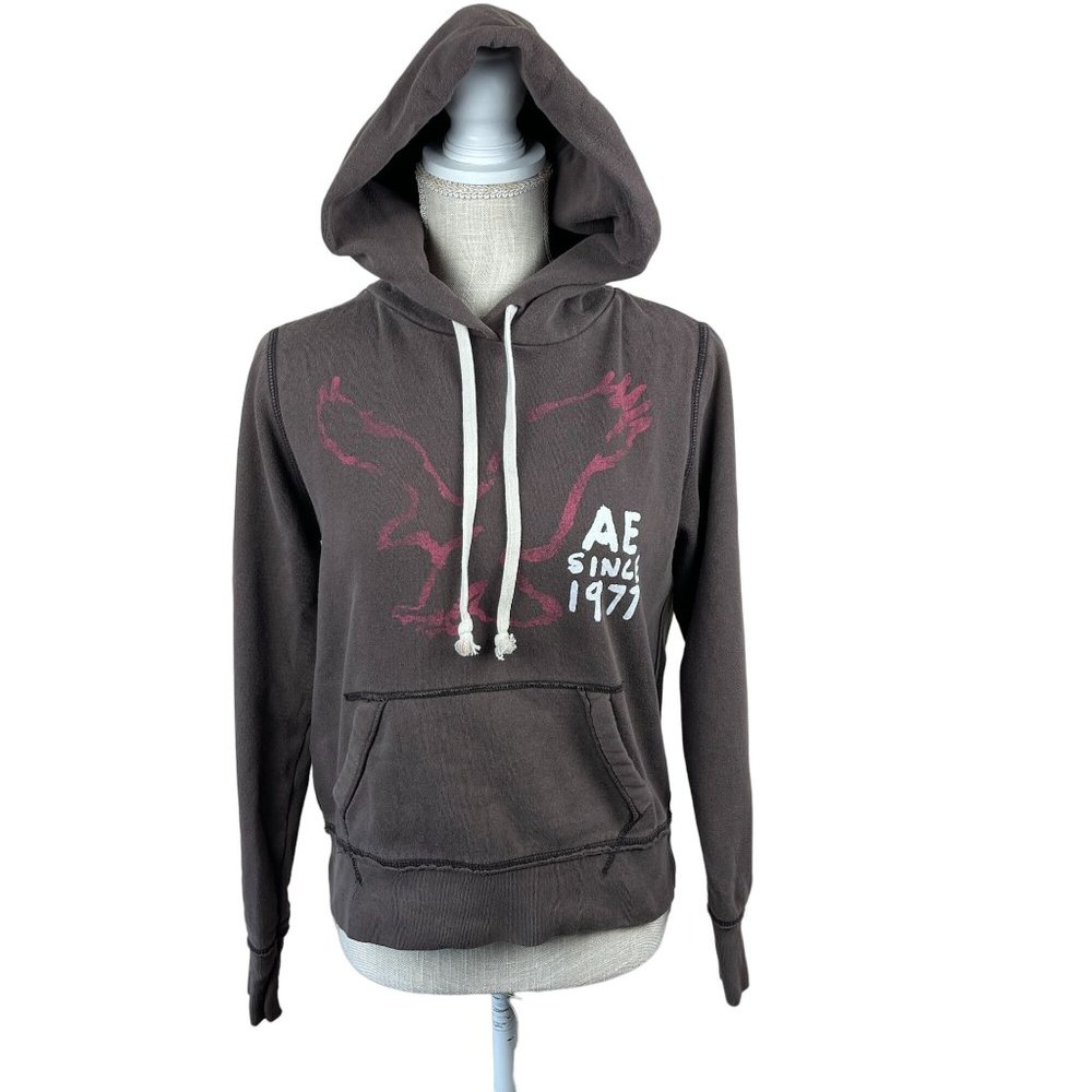 American Eagle Outfitters Brown Hoodie with Pink Logo